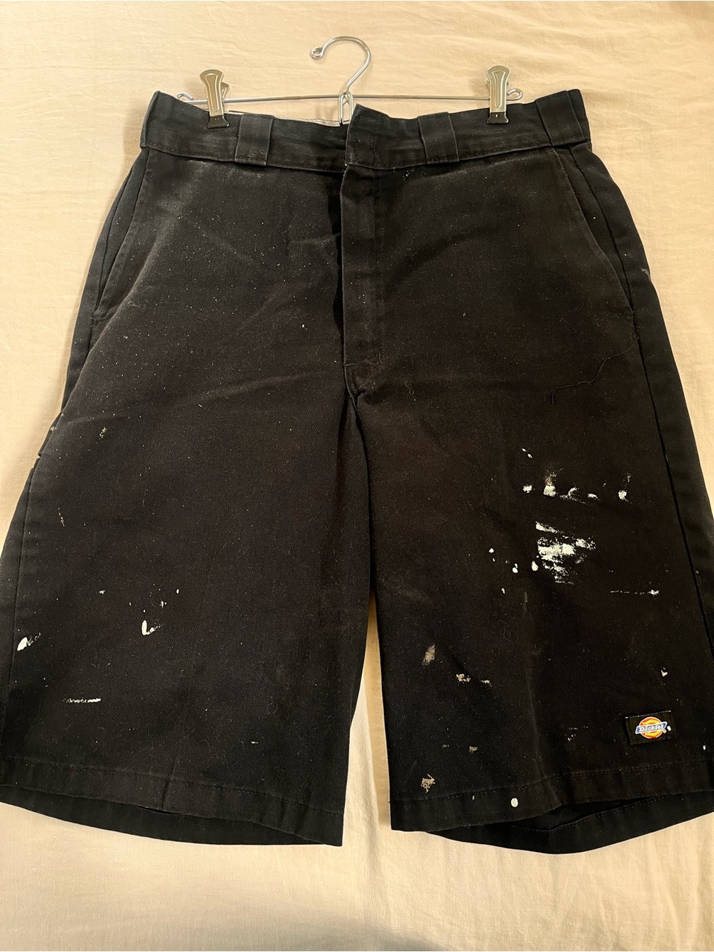 Dickies Black Work Shorts with White Paint Splatters